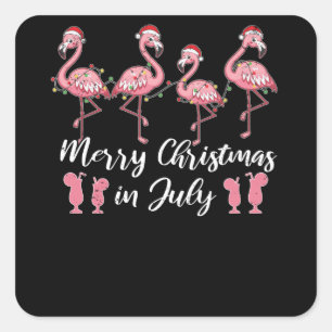 Summer Cocktail Merry Kerstmis in juli Flamingo Vierkante Sticker