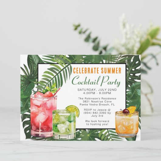 Summer Cocktail Party Invitation Kaart (Staand voorkant)