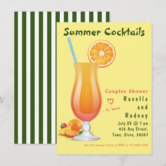Summer Cocktails Couples Showuitnodiging Kaart (Voorkant / Achterkant)