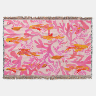Summer Coral and Goldfish Throw Blanket Deken