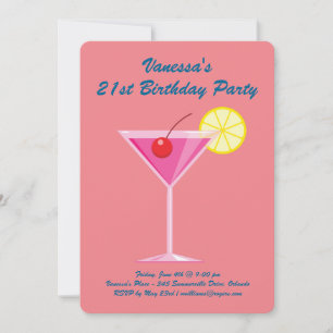 Summer Coral & Pink 21st Birthday Party Invitation Kaart