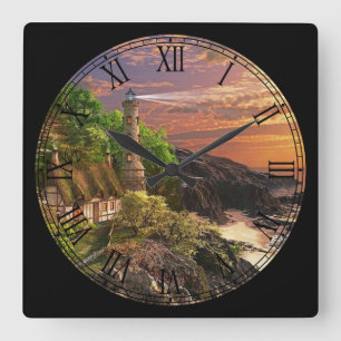 Summer Cottage en Lighthouse Fine Art Vierkante Klok