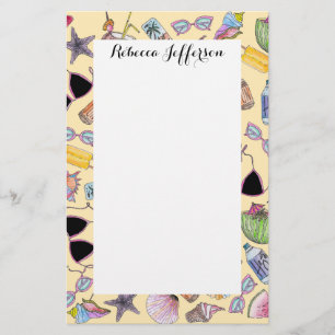 Summer Cute Girly Beach Collage op Yellow Briefpapier