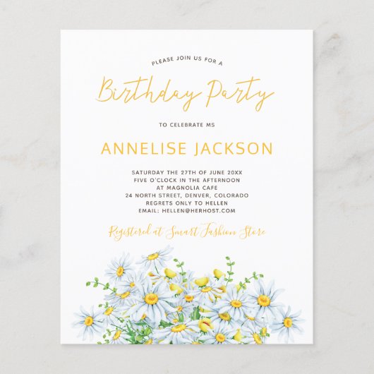 Summer daisies yellow lace BUDGET verjaardagsfeest (Voorkant)