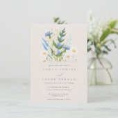 Summer Daisy Blue Floral Botanical Wedding Kaart (Staand voorkant)