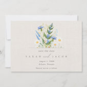 Summer Daisy Blue Floral Botanical Wedding Save The Date (Voorkant)