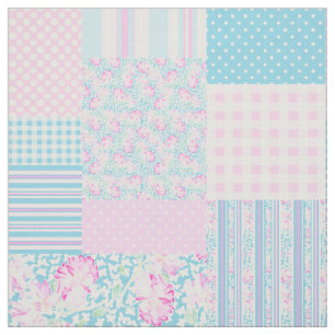 Summer Days roze Roses Faux Patchwork Patroon Stof