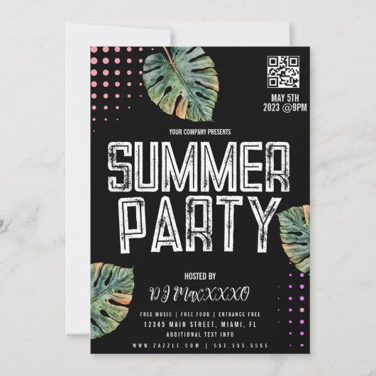 Summer DJ Event Party Bar Flyer Kaart (Voorkant)