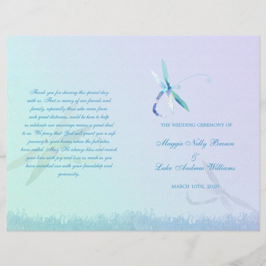 Summer Dragonfly Wedding Ceremony Bi Fold Programm (Voorkant)