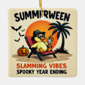 Summer Duck And Pretty Witch Halloween Keramisch Ornament (Voorkant)