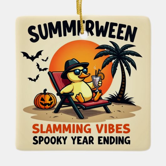 Summer Duck And Pretty Witch Halloween Keramisch Ornament (Voorkant)