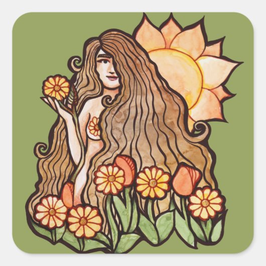 Summer Earth Goddess Vierkante Sticker (Voorkant)