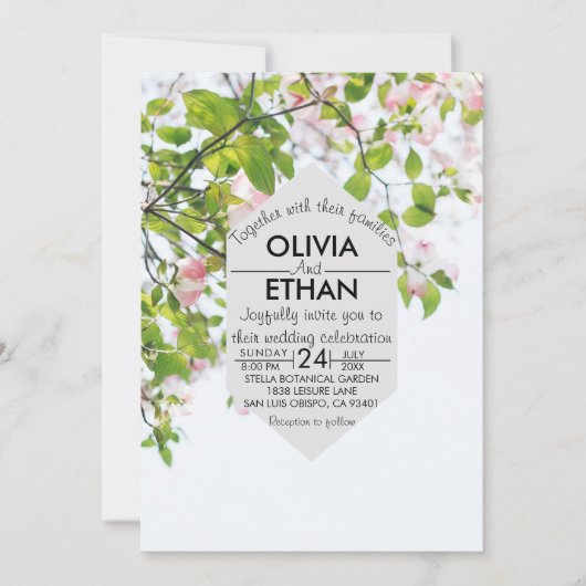 Summer elegant greenery foto Wedding Invitation Kaart (Voorkant)