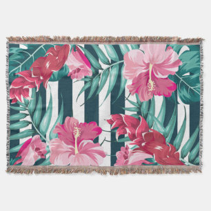 Summer Exotic Flowers Pink striped Deken