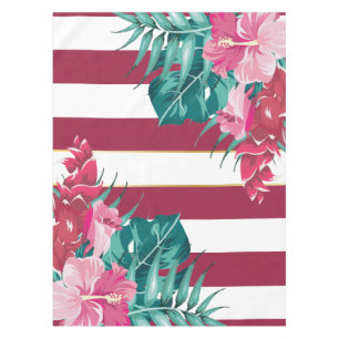 Summer Exotic Flowers striped Burgundy Tafelkleed