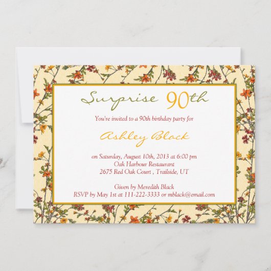 Summer Fall Garden Floral 90th Birthday Invitation (Devant)