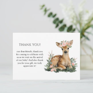 Summer Fawn Watercolor Baby Shower Thank You Bedankkaart