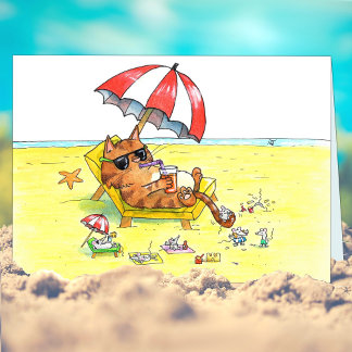 Summer Feestdagen Cat Greeting Kaart