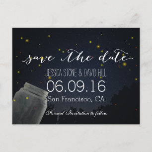 Summer Fireflies & Mason Jar Wedding Save the Date Aankondigingskaart