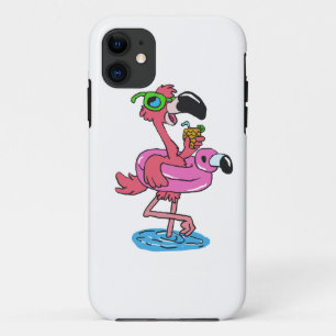 Summer Flamingo cartoon   achtergrondkleur kiezen iPhone 11 Hoesje