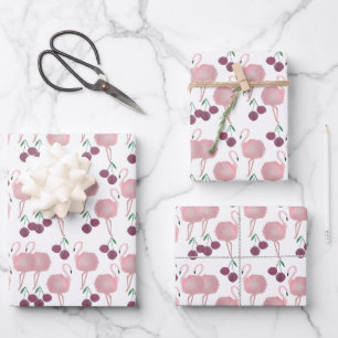 Summer Flamingo Cherries Hand Painted Waterverf Inpakpapier Vel