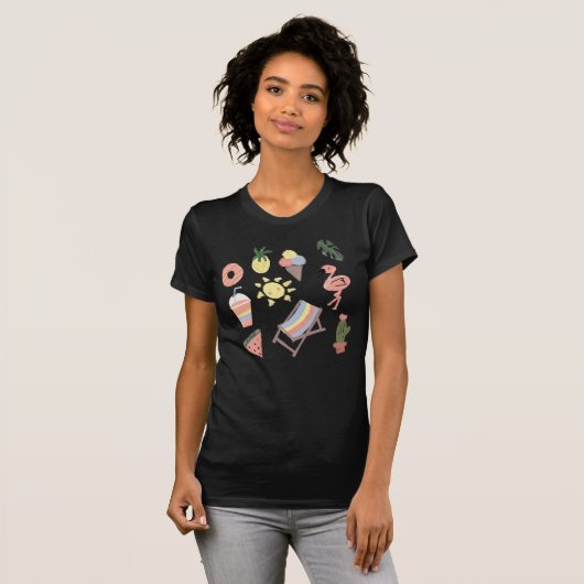 Summer Flamingo Hand Drawn Doodles T-shirt (Voorkant volledig)