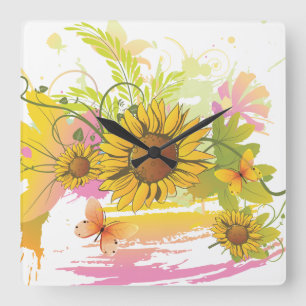 Summer Floral 1A Wall Clock Vierkante Klok
