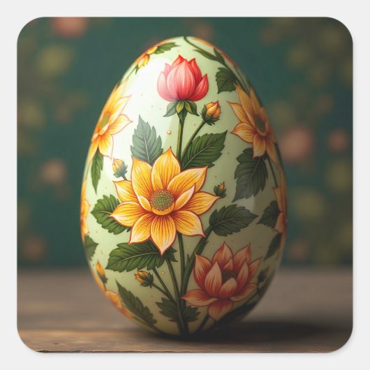 Summer Floral Easter Egg Vierkante Sticker (Voorkant)