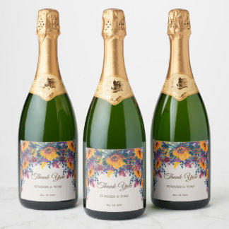Summer Floral elegant Dank je Sparkling Wijnetiket