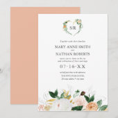 Summer Floral Oranje Botanical Monogram Weddenscha Kaart (Voorkant / Achterkant)