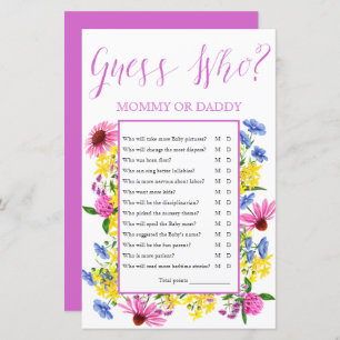 Summer Floral raad wie Baby shower game