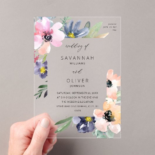 Summer Floral Wedding Invitation Acryl Uitnodigingen (Insitu (Draagbaar))