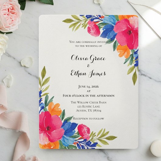 Summer Floral Wedding Invitations - Floral Design Kaart