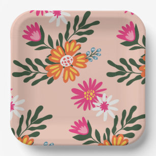 Summer Flower Bouquet op roze Papieren Bordje