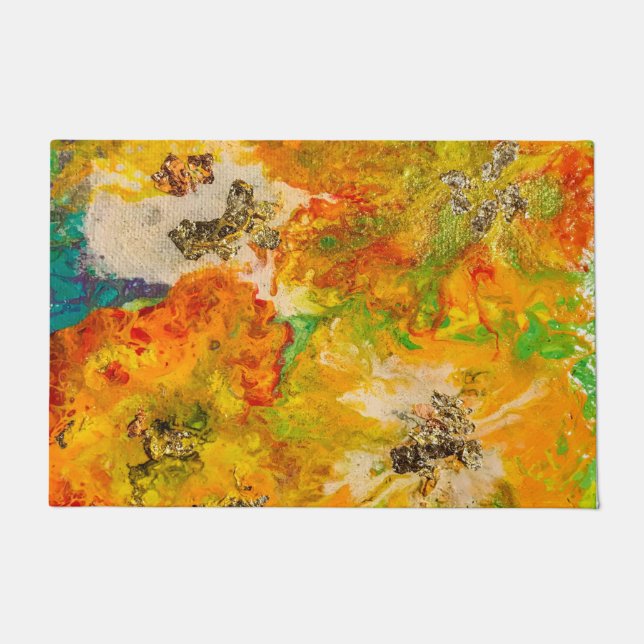 Summer Flowers abstract Oranje Geel Goud  Deurmat (Voorkant)