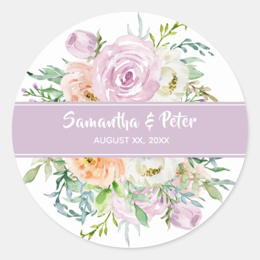 Summer Flowers Floral Round Wedding Sticker (Devant)