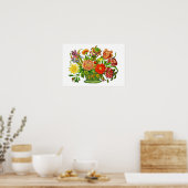 Summer Flowers in een mandje,  kunst Poster (Keuken)