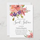 Summer Flowers Peach Sweet 16 Birthday Invite Kaart (Voorkant)