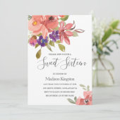 Summer Flowers Peach Sweet 16 Birthday Invite Kaart (Staand voorkant)