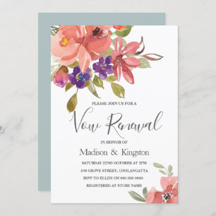 Summer Flowers Peach Vow Renewal Invite Kaart