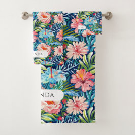 Summer Flowers Tropical Floral Pattern Leaves Bad Handdoek