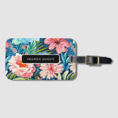 Summer Flowers Tropical Pretty Floral Pattern Bagagelabel (Voorkant (horizontaal))