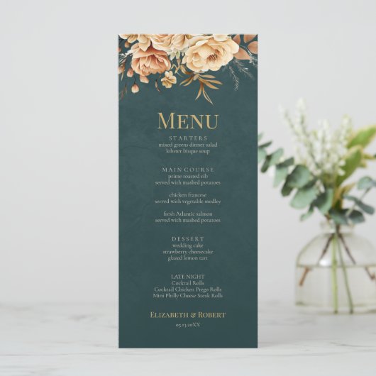 Summer Forest Witch Teal Wedding Menu (Debout devant)