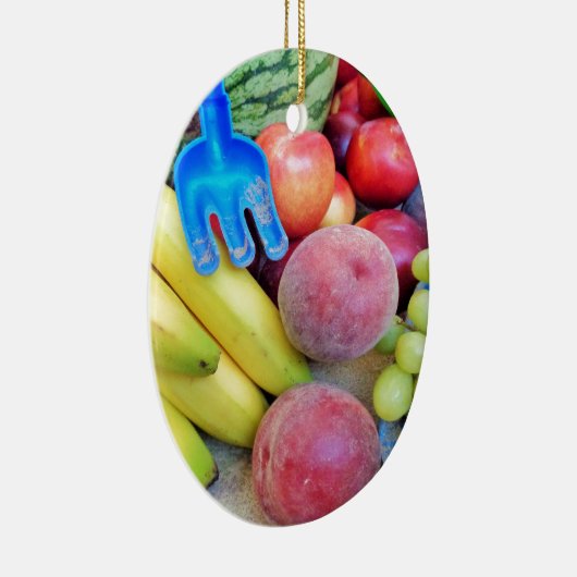 Summer Fruit, Food, Melon, Grappen, Perziken, Bana Keramisch Ornament (Rechts)