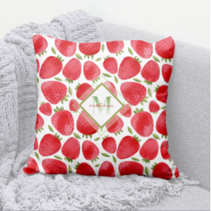 Summer Fruit Strawberries Pattern Ombre Monogram Kussen