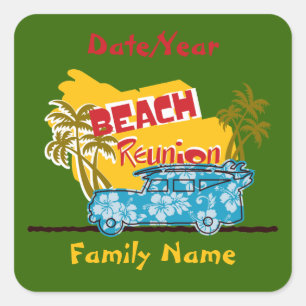 Summer Fun Beach Family Reunion Personalized Stick Vierkante Sticker