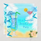 Summer Fun Blue Cocktail Beach Party Kaart (Voorkant / Achterkant)