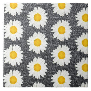 Summer Fun Daisy Flower Pattern on Grey Tegeltje