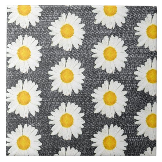 Summer Fun Daisy Flower Pattern on Grey  Tegeltje (Voorkant)