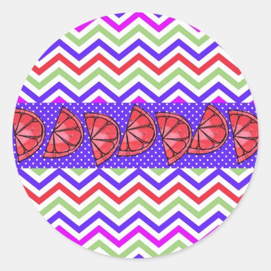 Summer Fun Grapefruit Slice Chevron Polka Dots Ronde Sticker (Voorkant)